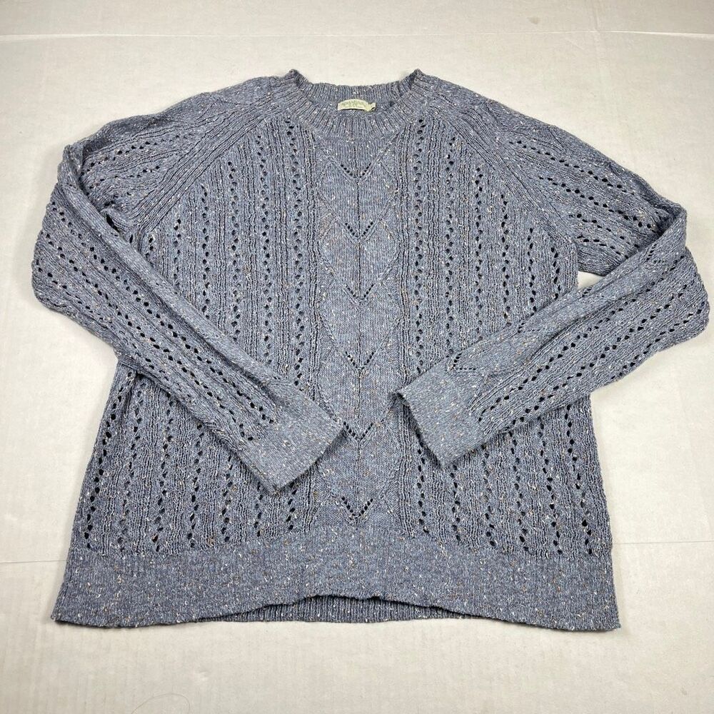 Spartina 449 Linen Blend Sweater Blue Open Knit Cozy Speckled Relaxed Fit L